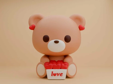 Valentine cute teddy bear and heart 3Dプリントモデル