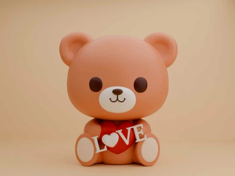 Valentine cute teddy bear and heart 3D Print Model