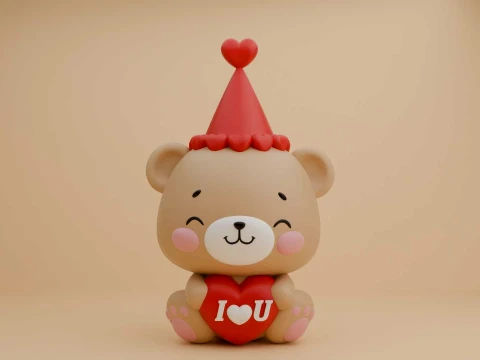 Valentine cute teddy bear and heart 3D Print Model