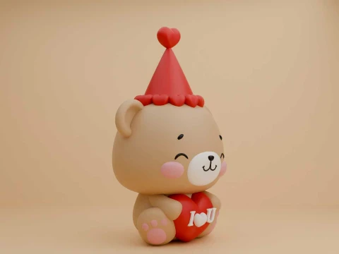 Valentine cute teddy bear and heart 3D Print Model