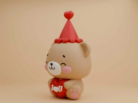 Valentine cute teddy bear and heart 3D Print Model