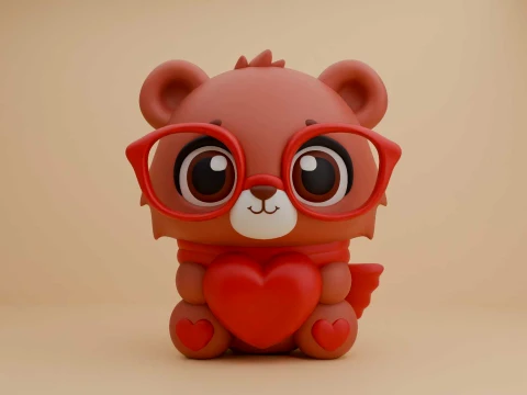 Valentine cute teddy bear and heart 3D Print Model