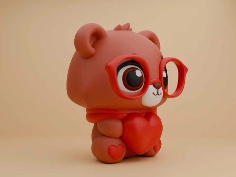 Valentine cute teddy bear and heart 3D Print Model