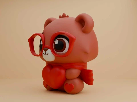 Valentine cute teddy bear and heart 3D Print Model