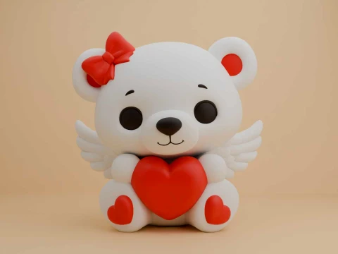 Valentine cute teddy bear and heart 3D Print Model