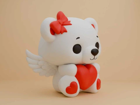 Valentine cute teddy bear and heart 3D Print Model