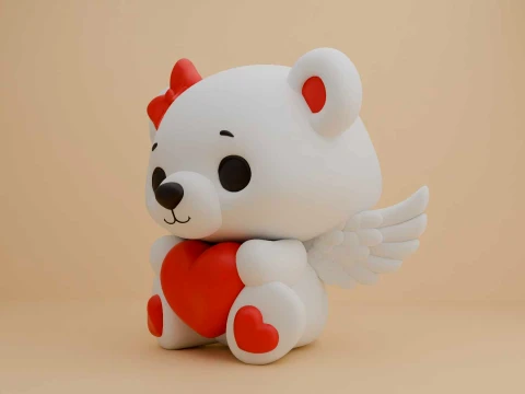 Valentine cute teddy bear and heart 3D Print Model