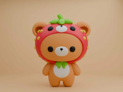 Cute teddy bear and strawberry Modello di stampa 3D