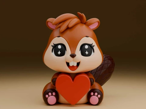Cute beaver and heart for valentine Model do druku 3D