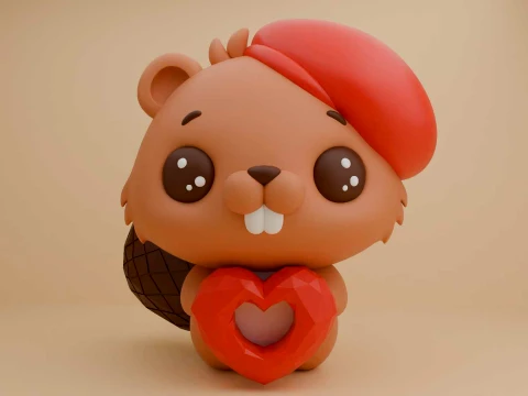 Cute beaver and heart for valentine day 3Dプリントモデル