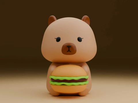 Cute capybara and hamburger toy 3D Print Model