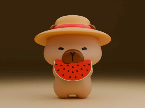 Cute capybara and watermelon for summer 3D Print Model