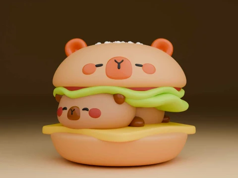 Cute capybara hamburger toy for 3dprint Modello di stampa 3D