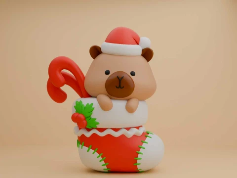 Cute capybara figure for christmas day Modello di stampa 3D