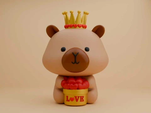 Cute capybara and heart for valentine day Modèles 3D en vedette