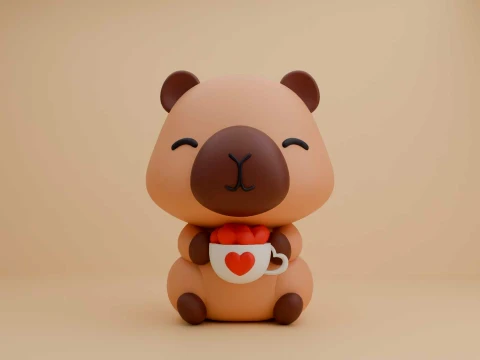 Cute capybara and heart for valentine day 3D Print Model