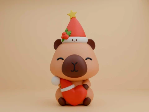 Cute capybara and heart for christmas and valentine day 3D Print Model