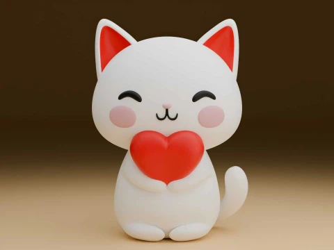 Cute cat and heart for valentine gift 3D Print Model