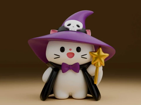 Cute cat wizard for halloween day 3D Baskı Modeli