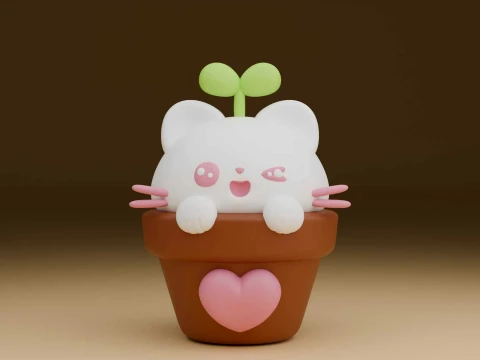 Cute kitty cat and heart for valentine gift Model Cetak 3D