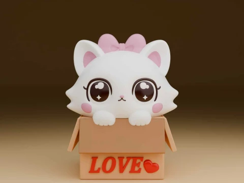 Cute kitty cat and heart for valentine gift 3D Baskı Modeli