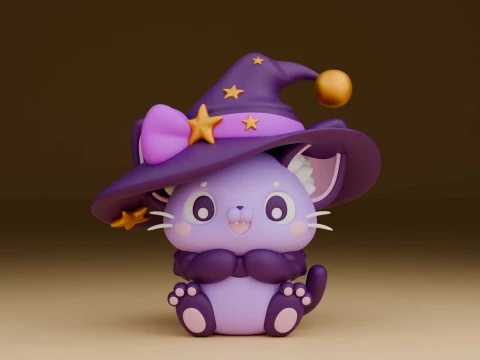 Cute cat wizard for halloween day 3Dプリントモデル