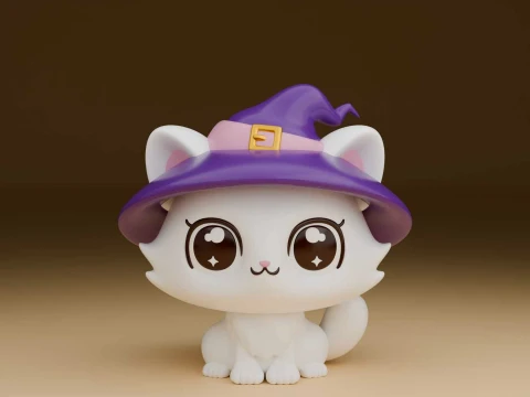 Cute cat wizard for halloween day 3D Print Model