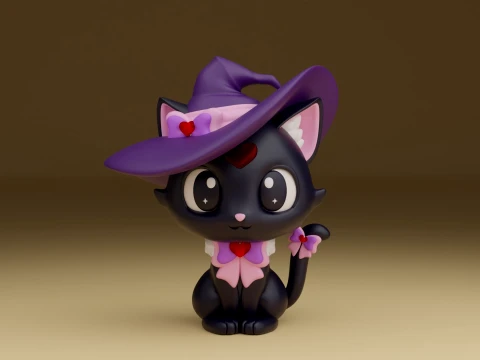 Cute cat wizard for halloween day Modèles 3D en vedette