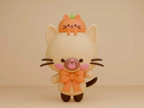 Cute cat and pumpkin for halloween figure 3Dプリントモデル