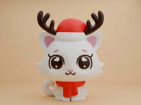 Cute cat deer figure for christmas day 3Dプリントモデル