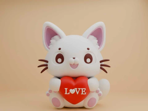 Cute cat and heart for valentine gift 3Dプリントモデル