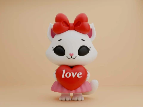 Cute cat and heart for valentine gift 3Dプリントモデル