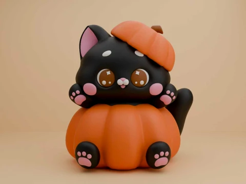 Cute cat and pumpkin for halloween toy 3Dプリントモデル