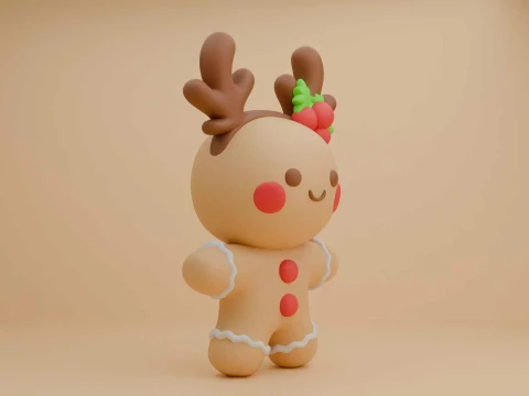 Gingerbread cookie deer for christmas toy 3D Print Model