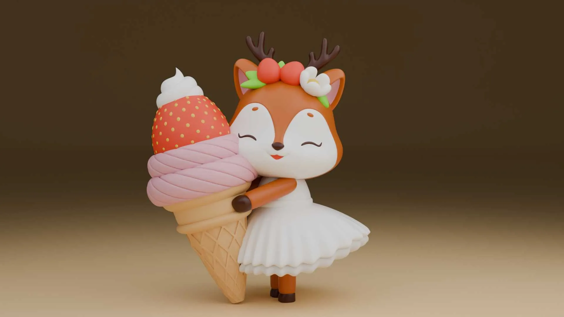 Cute 3dprint deer toy and icecream 3D Print Model .c4d .max .obj .3ds .fbx .stl .blend 