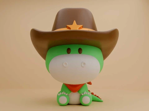 Cute 3dprint dino cowboy toy Modèles 3D en vedette