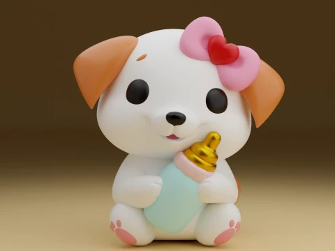 Cute 3dprint dog and milk Model do druku 3D