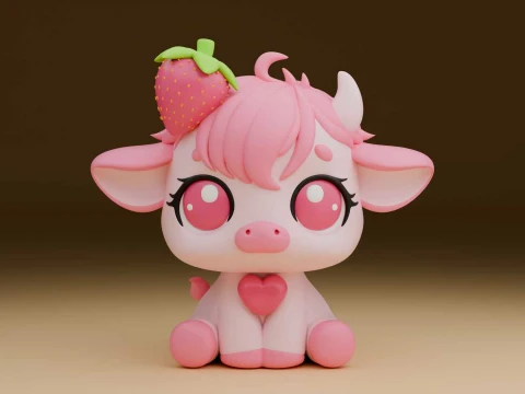 Cute 3dprint cow and strawberry toy Model do druku 3D