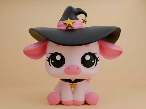 Cute 3dprintable cow wizard toy for halloween gift 3D 打印模型