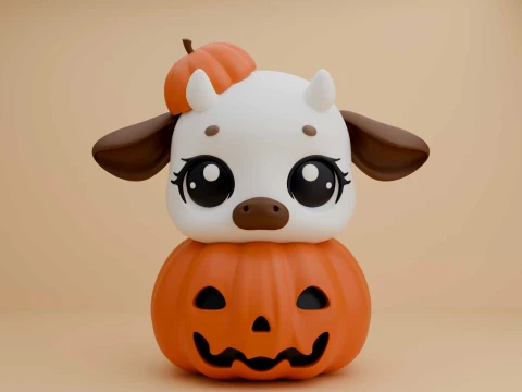 Cute 3dprintable cow and pumpkin toy for halloween gift 3D 打印模型