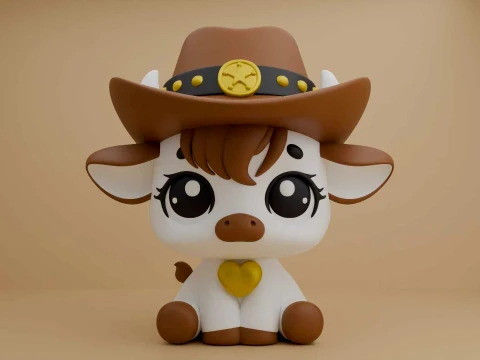 Cute 3dprintable cow cowboy toy 3D Druckmodell