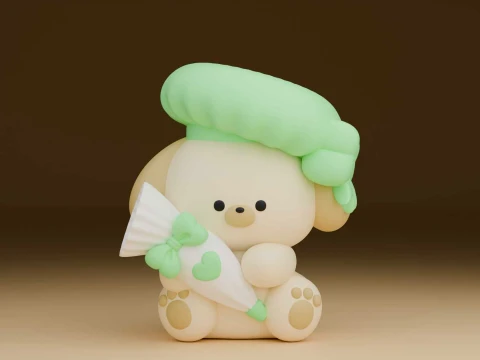 Cute 3dprintable dog chef toy 3D Baskı Modeli