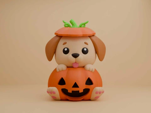 Cute dog and pumpkin for halloween toy 3D Print Model