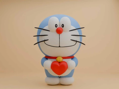 Cute 3dprinable doraemon and heart for valentine gift Model do druku 3D