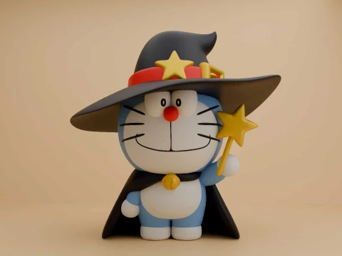 Cute 3dprinable doraemon wizard for halloween figure 3D Print Model