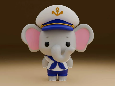 Cute 3dprintable elephant captain 3D Принт Модель