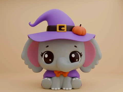 Cute 3dprintable elephant wizard for halloween toy 3D 打印模型