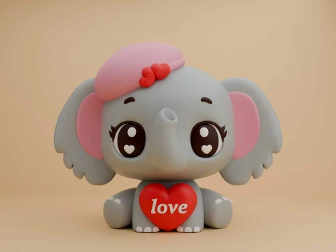 Cute 3dprintable elephant and heart for valentine gift Model Cetak 3D