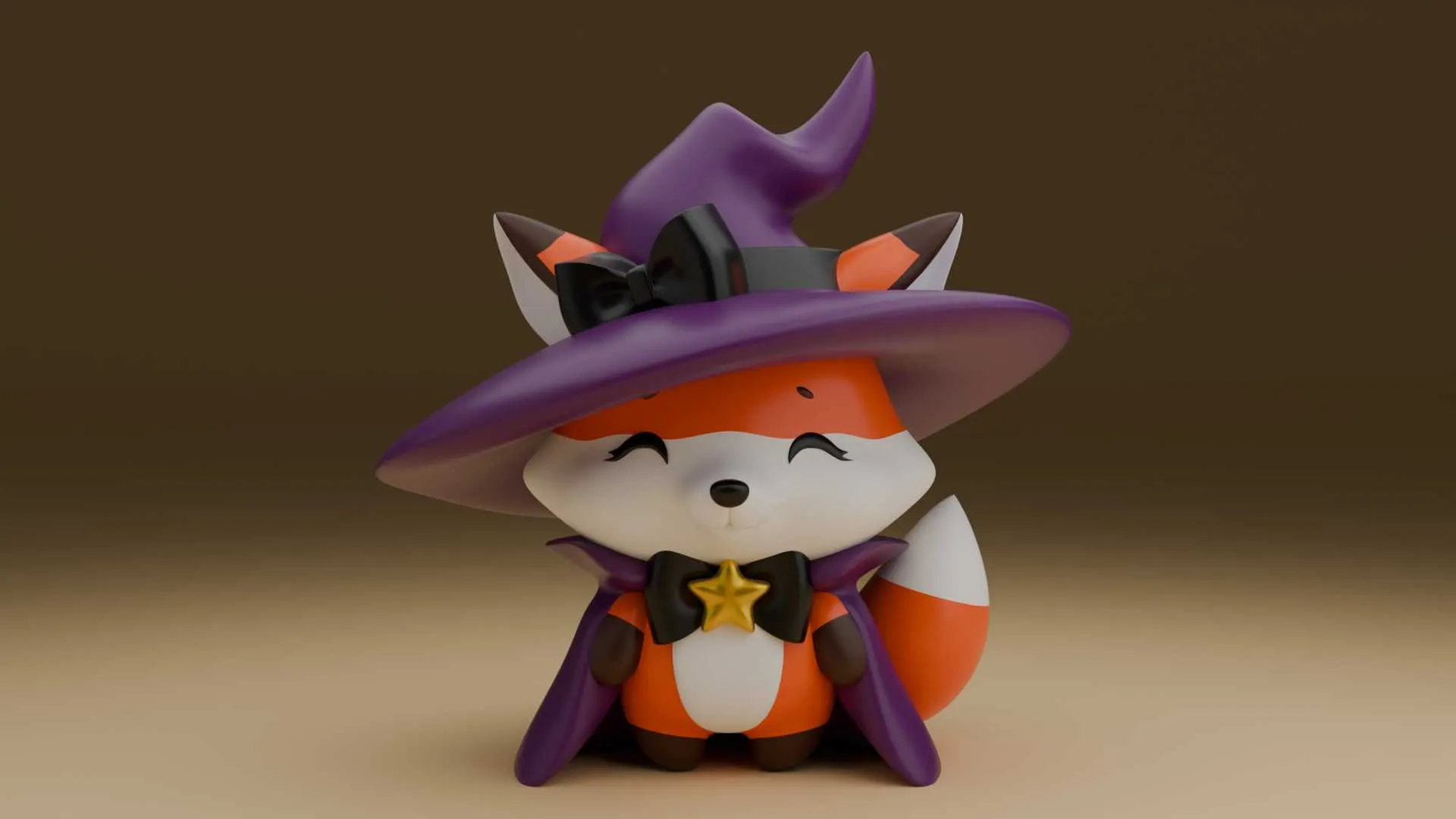 Cute 3dprintable fox wizard for halloween toy 3D Print Model .c4d .max .obj .3ds .fbx .stl .blend 