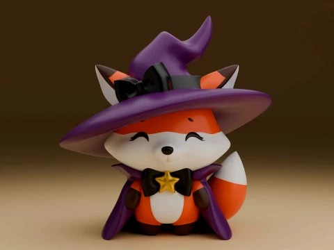 Cute 3dprintable fox wizard for halloween toy 3D 打印模型